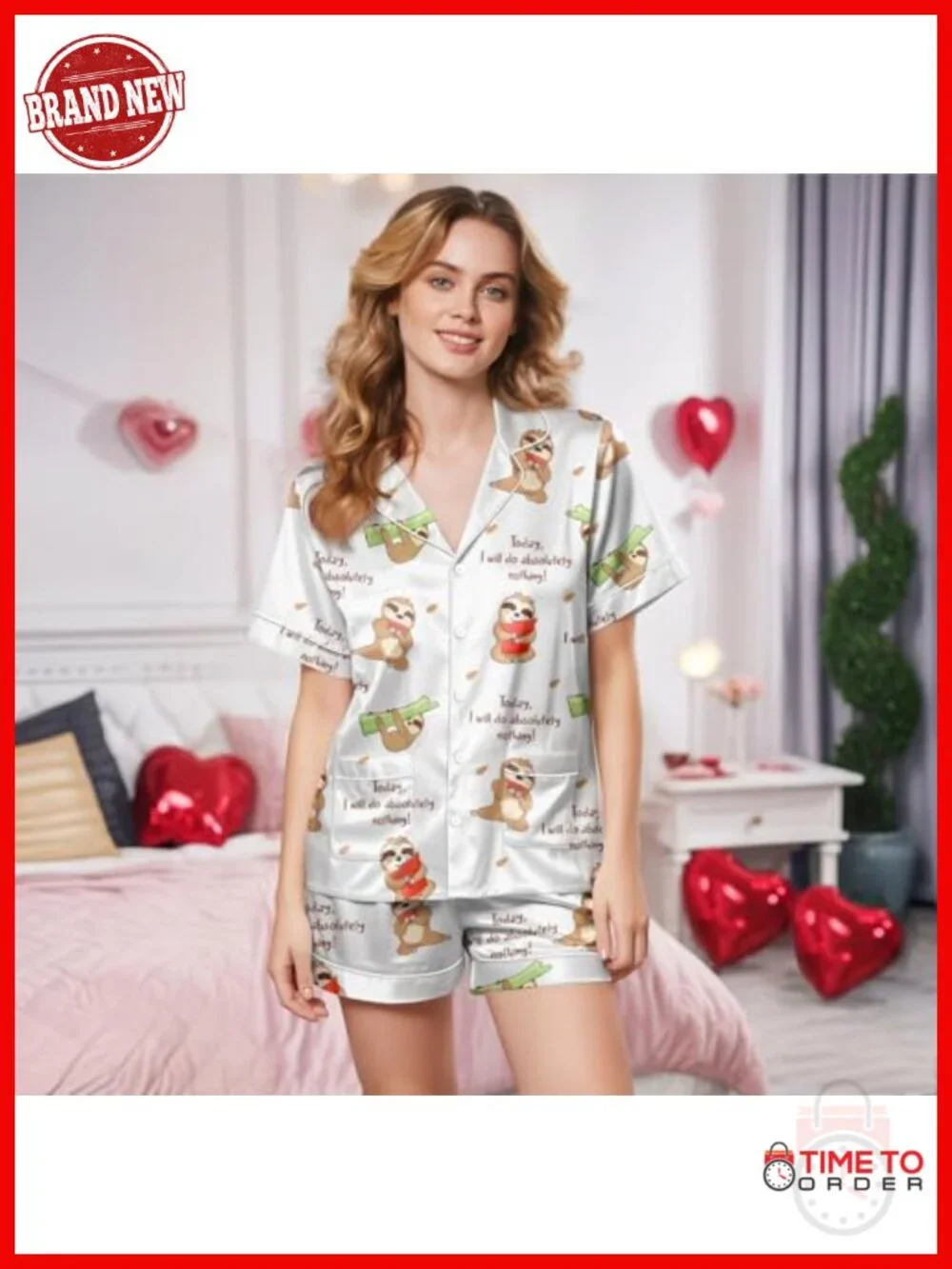 Silky Satin Pajama Set, Button Down Short Sleeve Sleep Shorts 2-Piece for Women